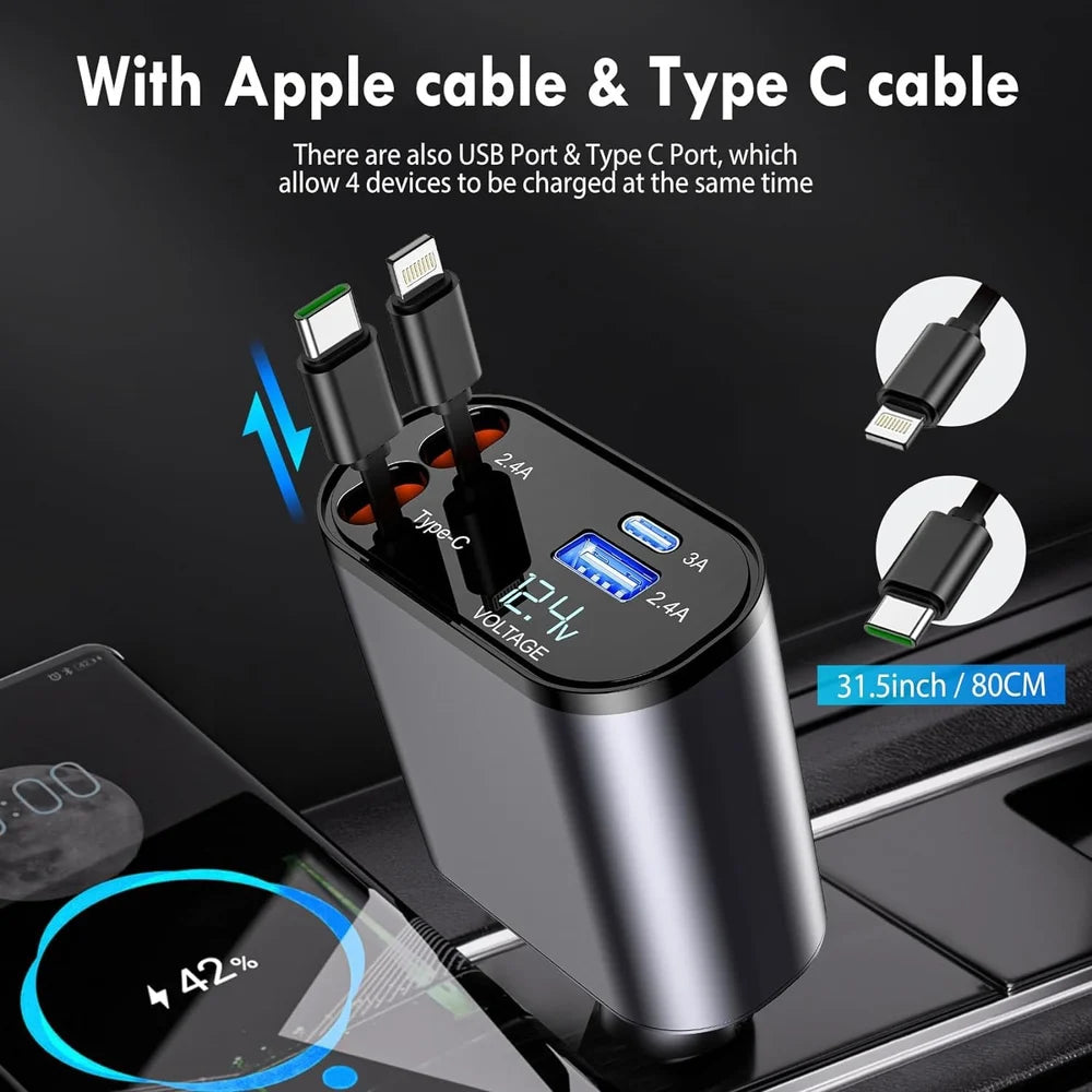 QuickCoil 100W | 4 in 1 Retractable Car Charger