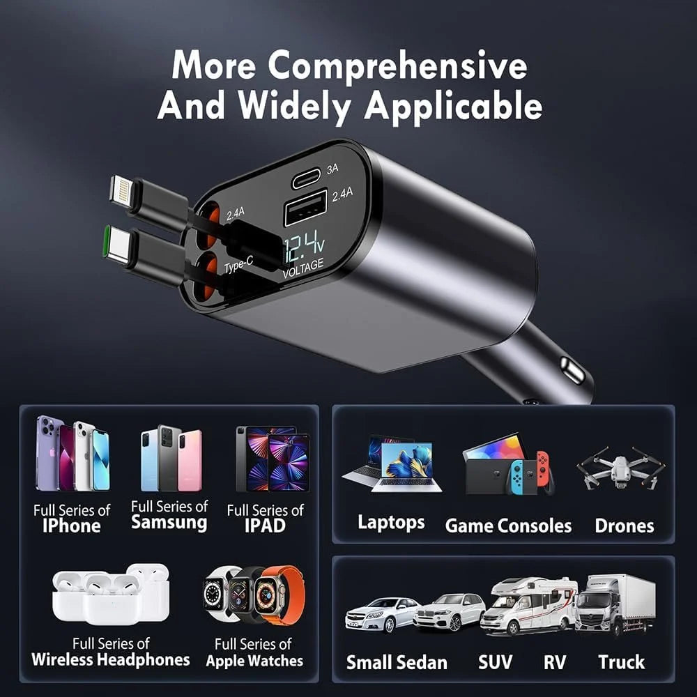 QuickCoil 100W | 4 in 1 Retractable Car Charger